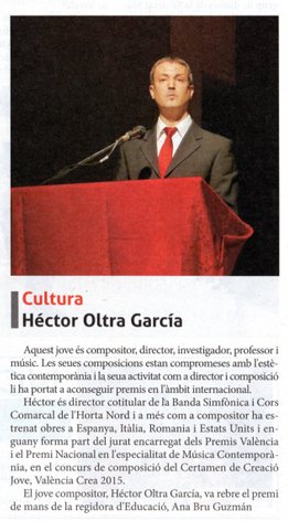 Premio 9 d'Octubre de Cultura 2015. El Periòdic d'Alboraia nº 155 · Desembre 2015 (pág. 12).